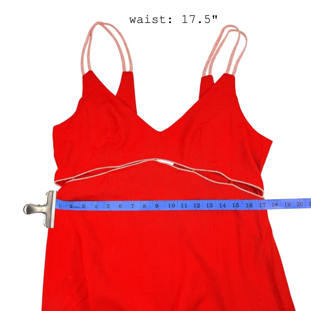 BlueSteel Red Linen Blend Mini Dress V-Neck‎ Cut-Out Strappy Summer Size G - Picture 4 of 8